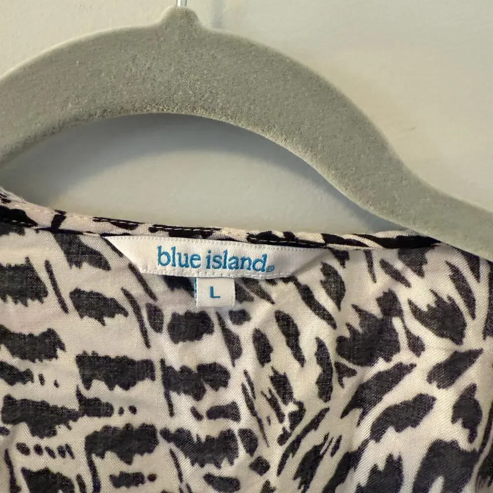 Blue Island Black and White Ruffled Bell Sleeve Adjustable Coverup size Large
